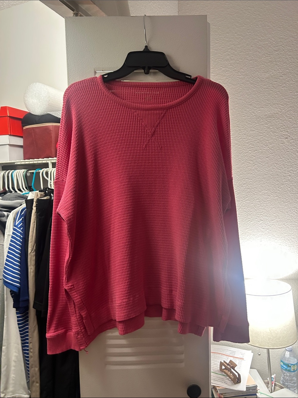 Waffle knit crew neck